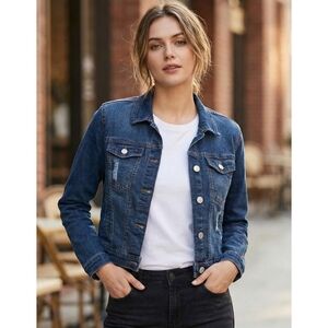 New Look Cropped Denim Jacket Medium Wash Size M